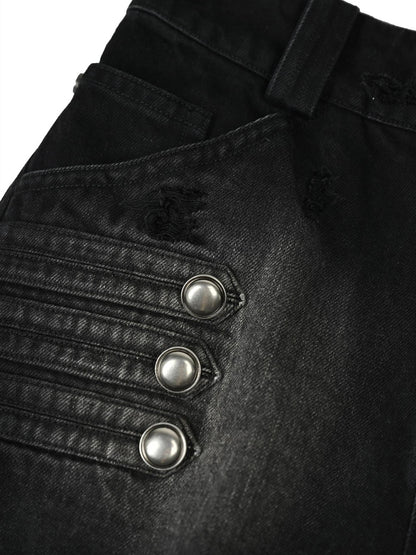 NORTH NODE Black Washed Ripped Natural Waist Straight Women&