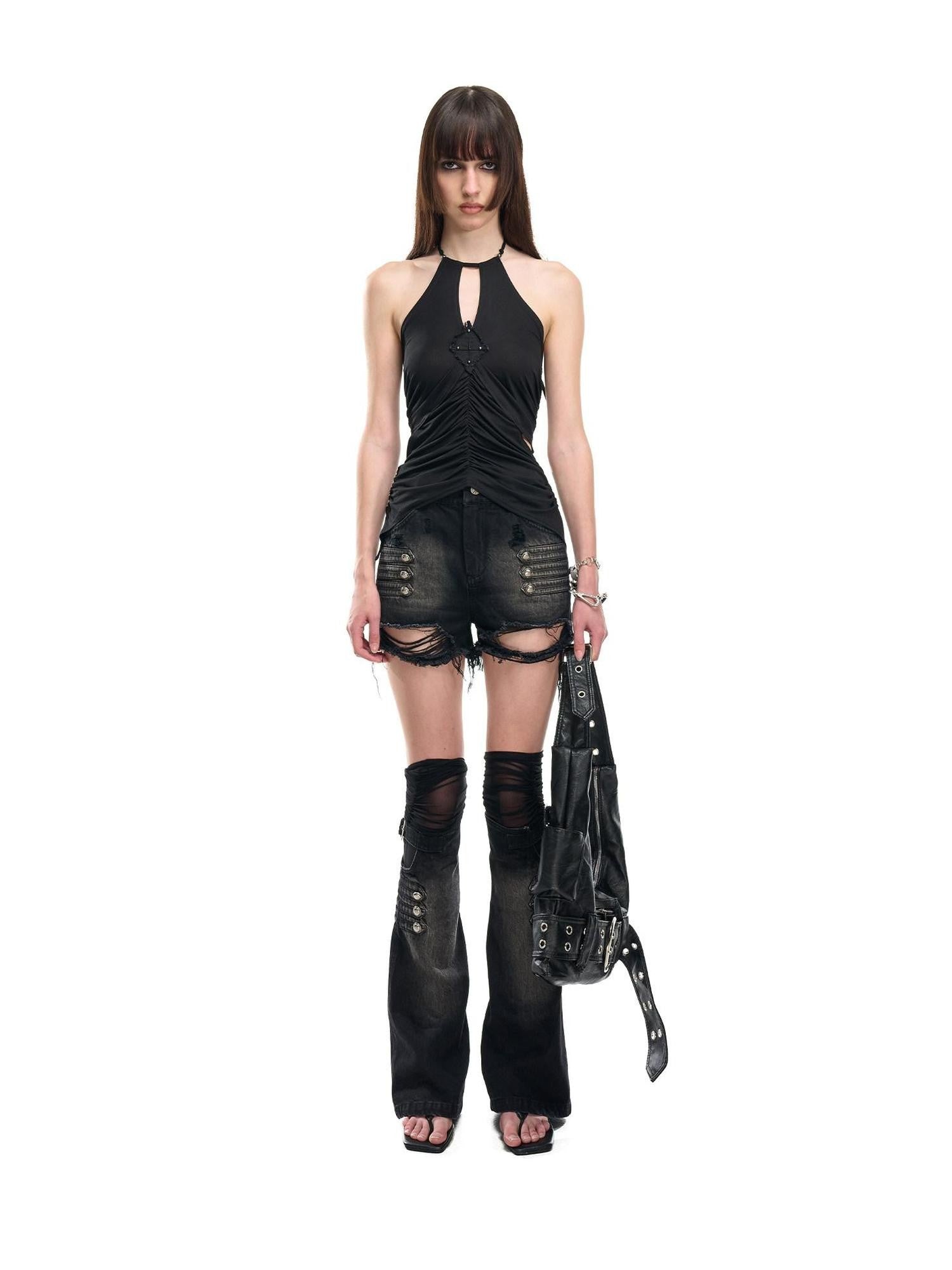 NORTH NODE Black Washed Ripped Natural Waist Straight Women&