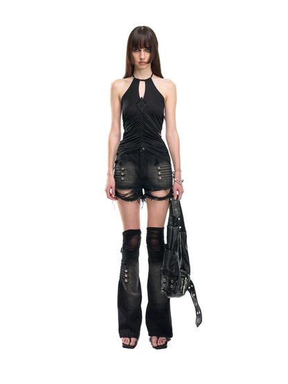 NORTH NODE Black Washed Ripped Natural Waist Straight Women&