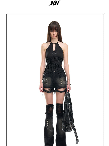 NORTH NODE Black Washed Ripped Natural Waist Straight Women&