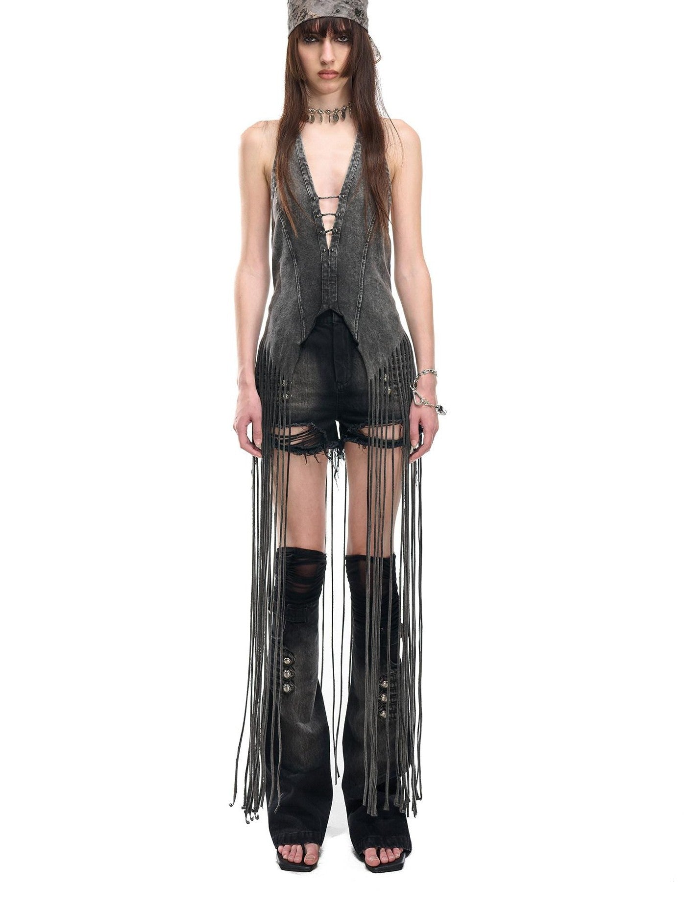 NORTH NODE Black Washed Ripped Natural Waist Straight Women&