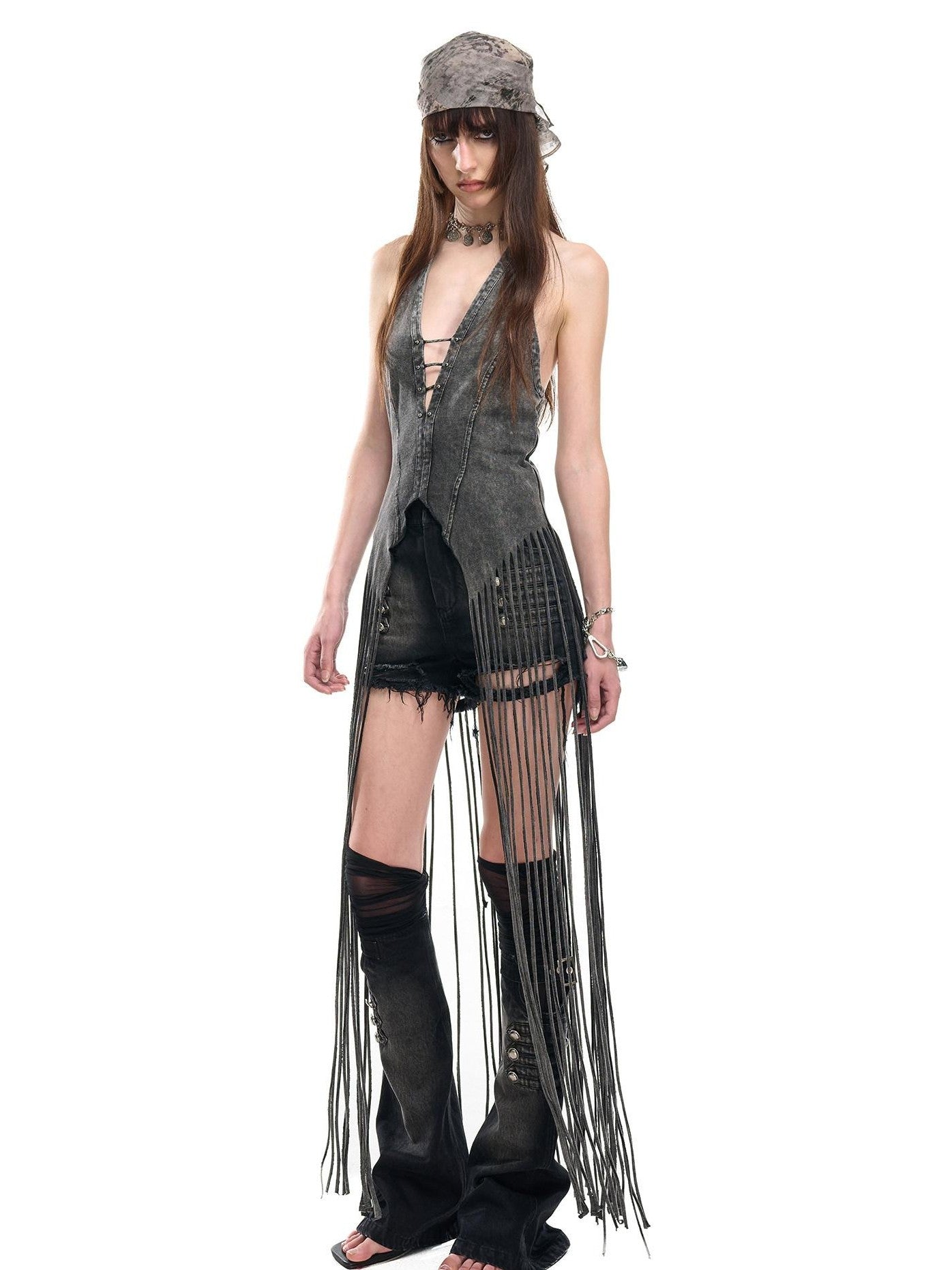 NORTH NODE Black Washed Ripped Natural Waist Straight Women&