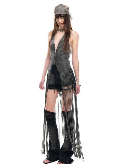 NORTH NODE Black Washed Ripped Natural Waist Straight Women&