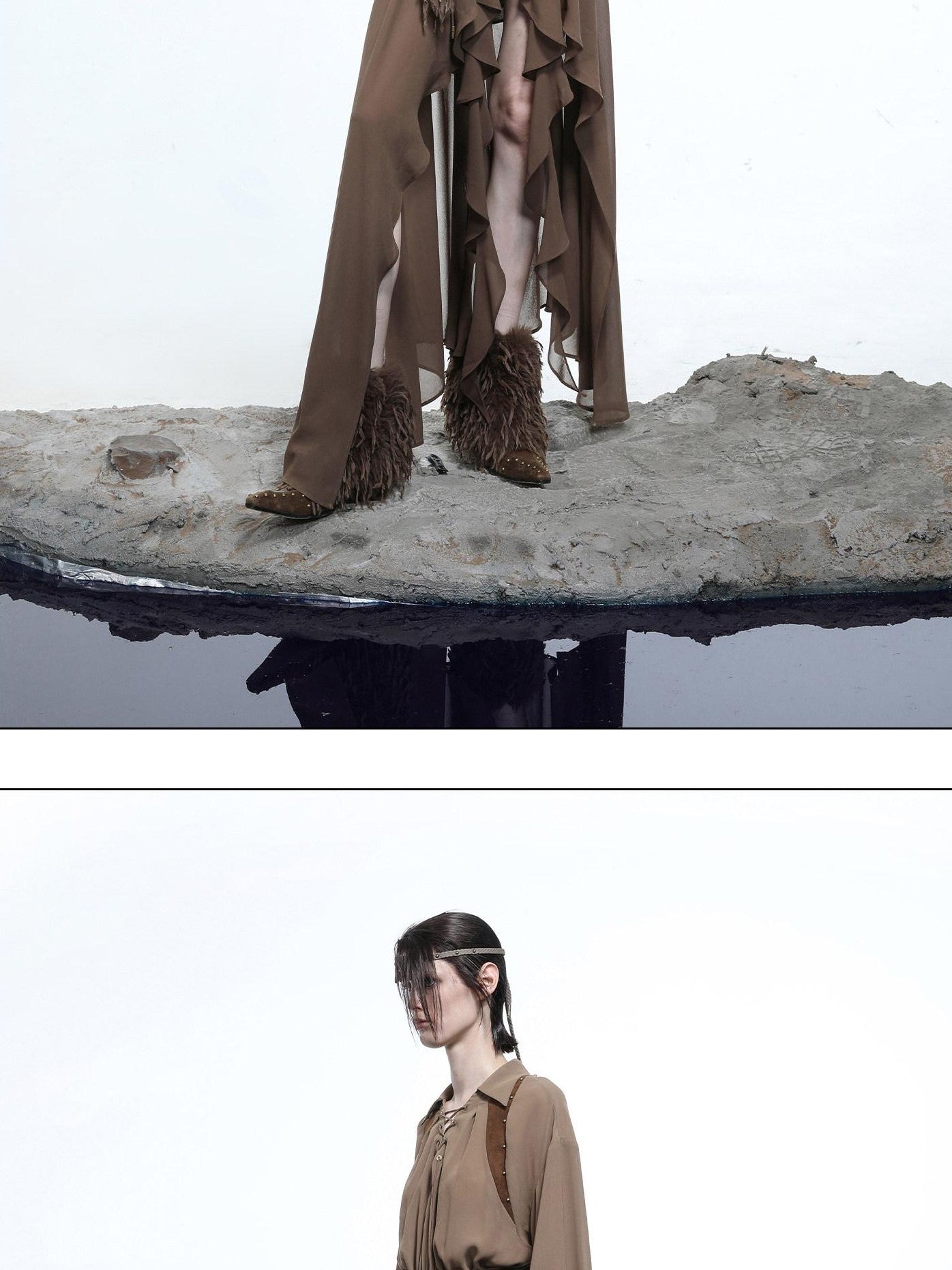 NORTH NODE Bloom Pleats Irregular Ruffle Shirt Collar Women&