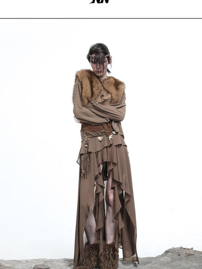 NORTH NODE Bloom Pleats Irregular Ruffle Shirt Collar Women&