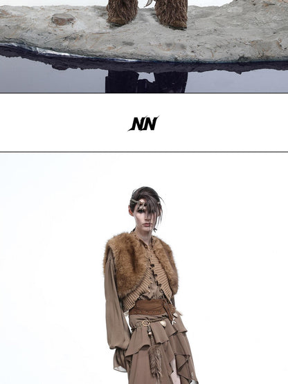 NORTH NODE Bloom Pleats Irregular Ruffle Shirt Collar Women&