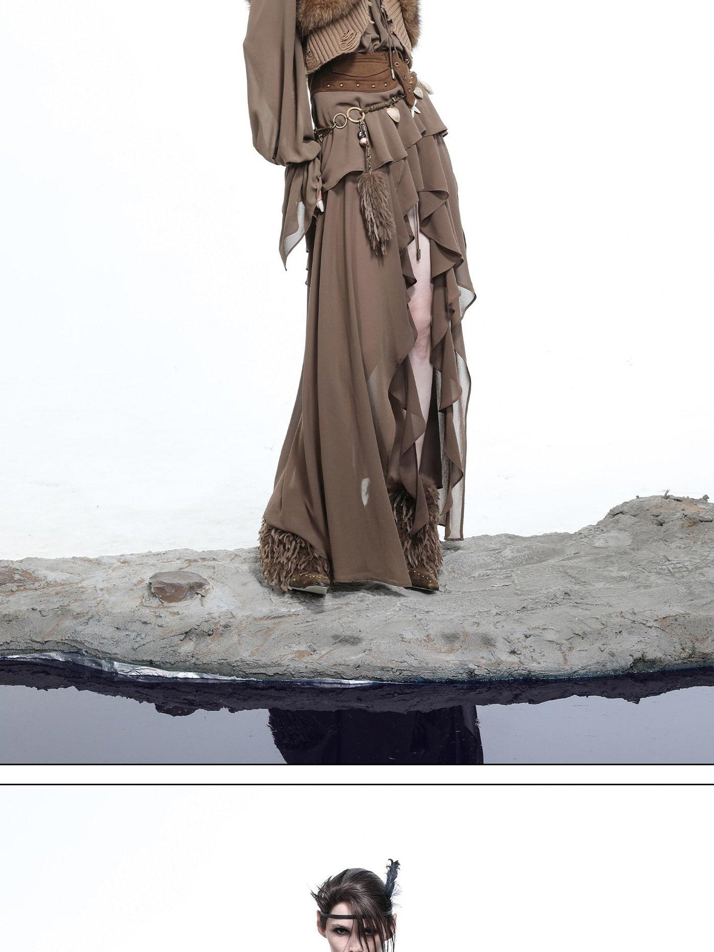 NORTH NODE Bloom Pleats Irregular Ruffle Shirt Collar Women&