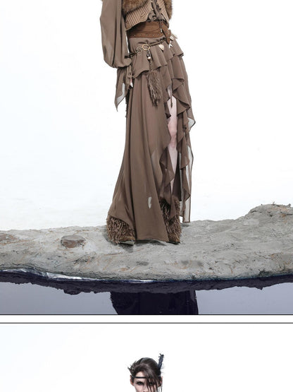NORTH NODE Bloom Pleats Irregular Ruffle Shirt Collar Women&