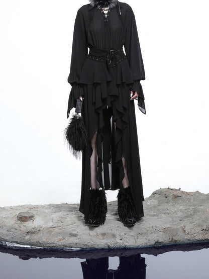 NORTH NODE Bloom Pleats Irregular Ruffle Shirt Collar Women&