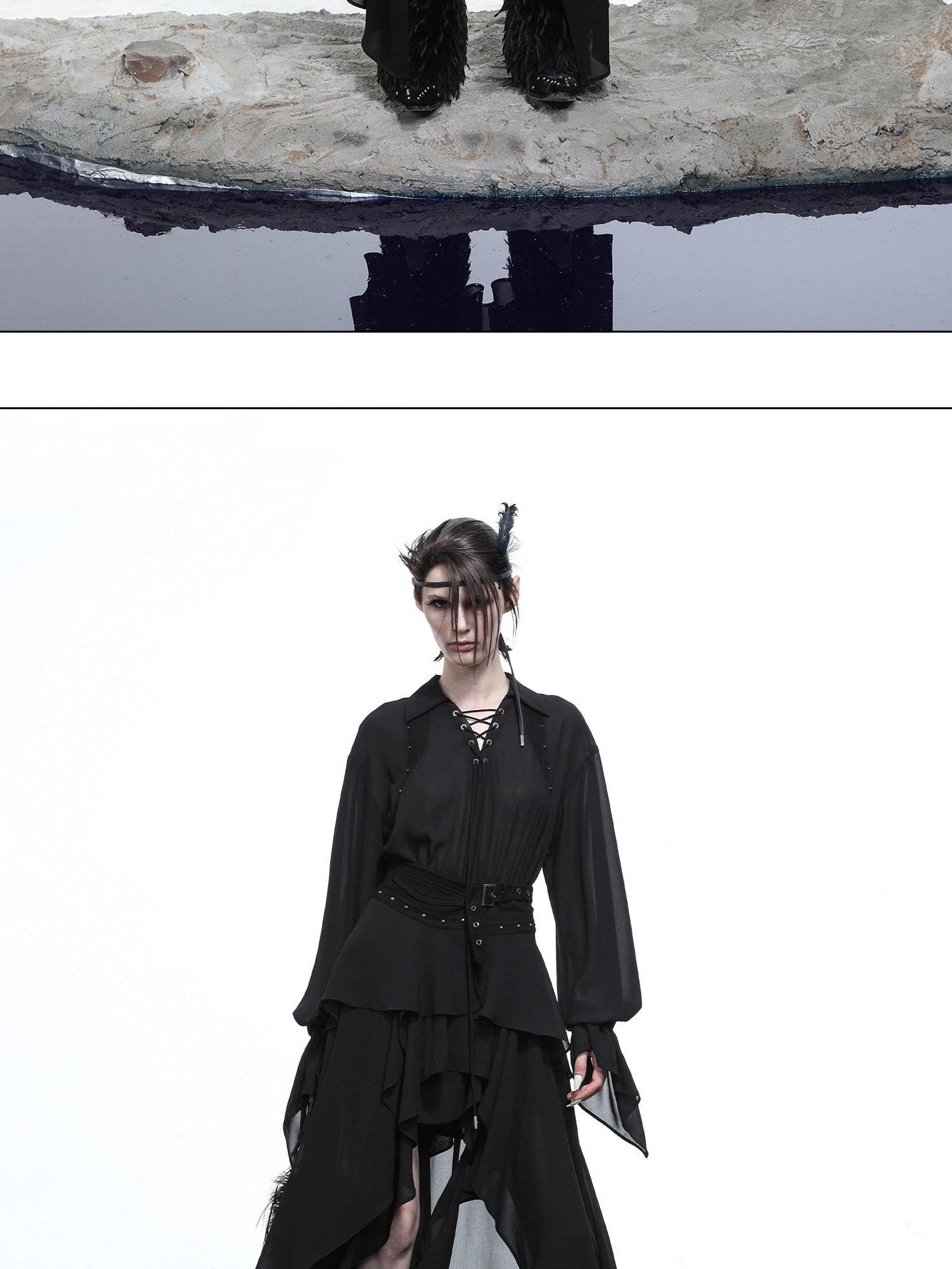 NORTH NODE Bloom Pleats Irregular Ruffle Shirt Collar Women&