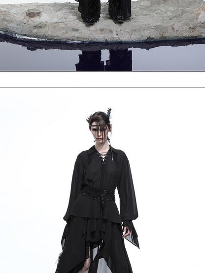 NORTH NODE Bloom Pleats Irregular Ruffle Shirt Collar Women&