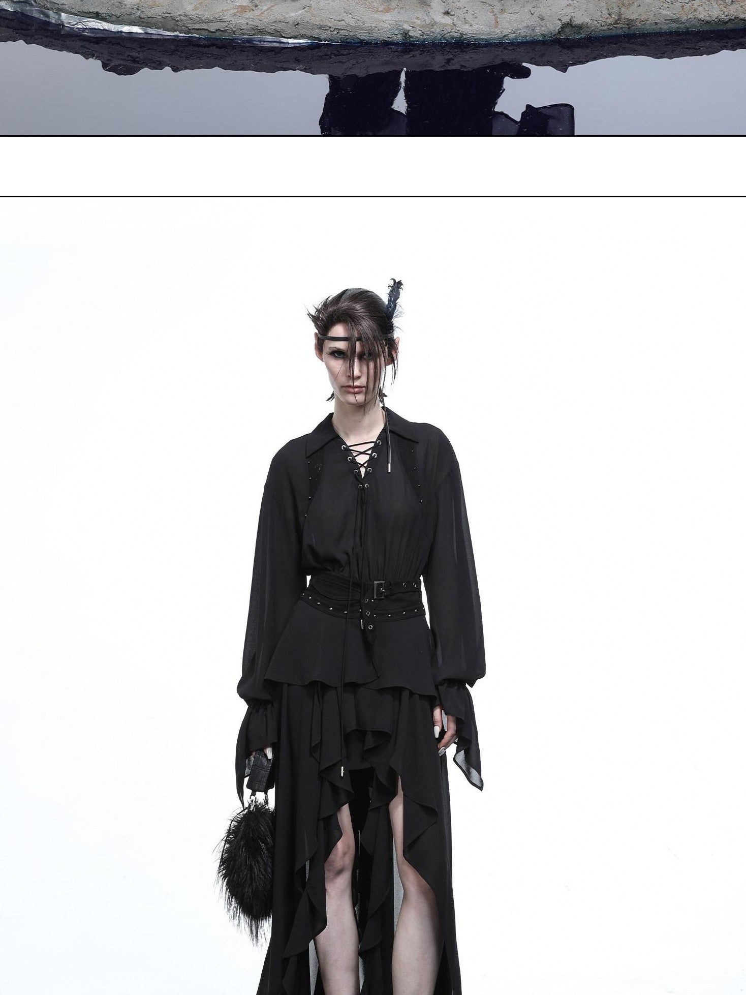 NORTH NODE Bloom Pleats Irregular Ruffle Shirt Collar Women&