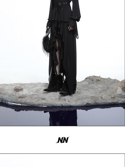 NORTH NODE Bloom Pleats Irregular Ruffle Shirt Collar Women&