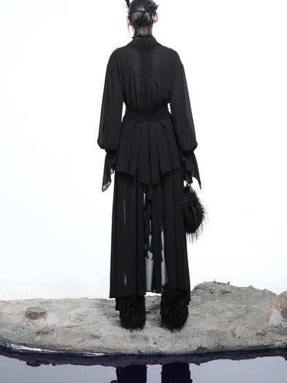 NORTH NODE Bloom Pleats Irregular Ruffle Shirt Collar Women&