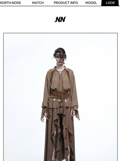 NORTH NODE Bloom Pleats Irregular Ruffle Shirt Collar Women&