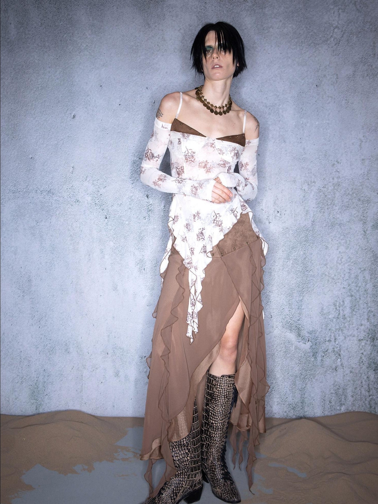 NORTH NODE Blooming Shape Irregular Ruffle Splice Women&