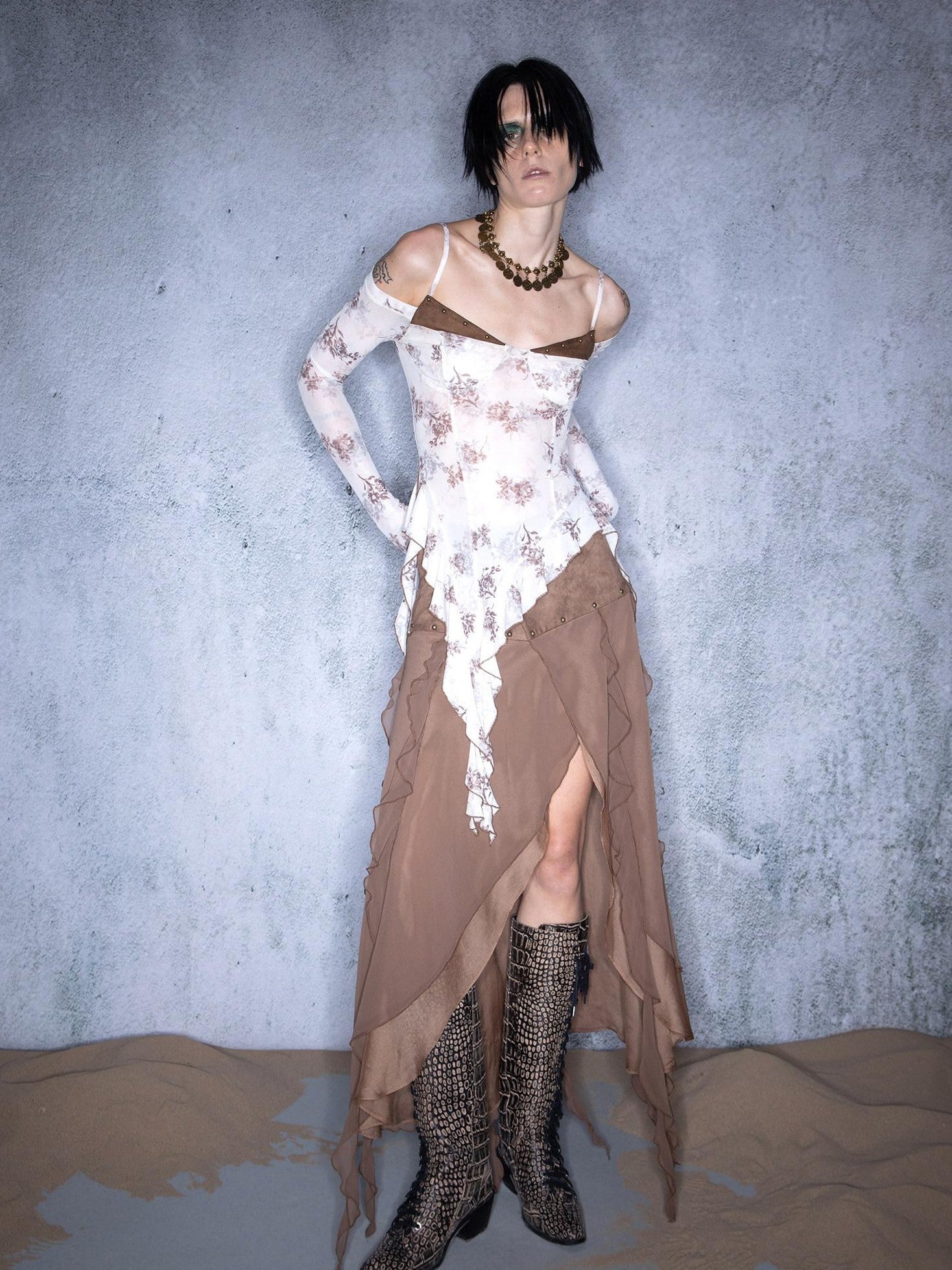 NORTH NODE Blooming Shape Irregular Ruffle Splice Women&