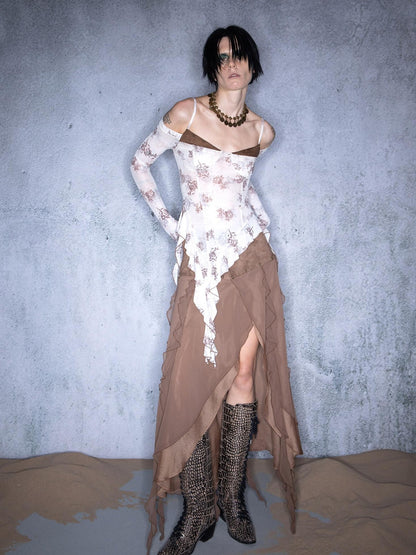 NORTH NODE Blooming Shape Irregular Ruffle Splice Women&