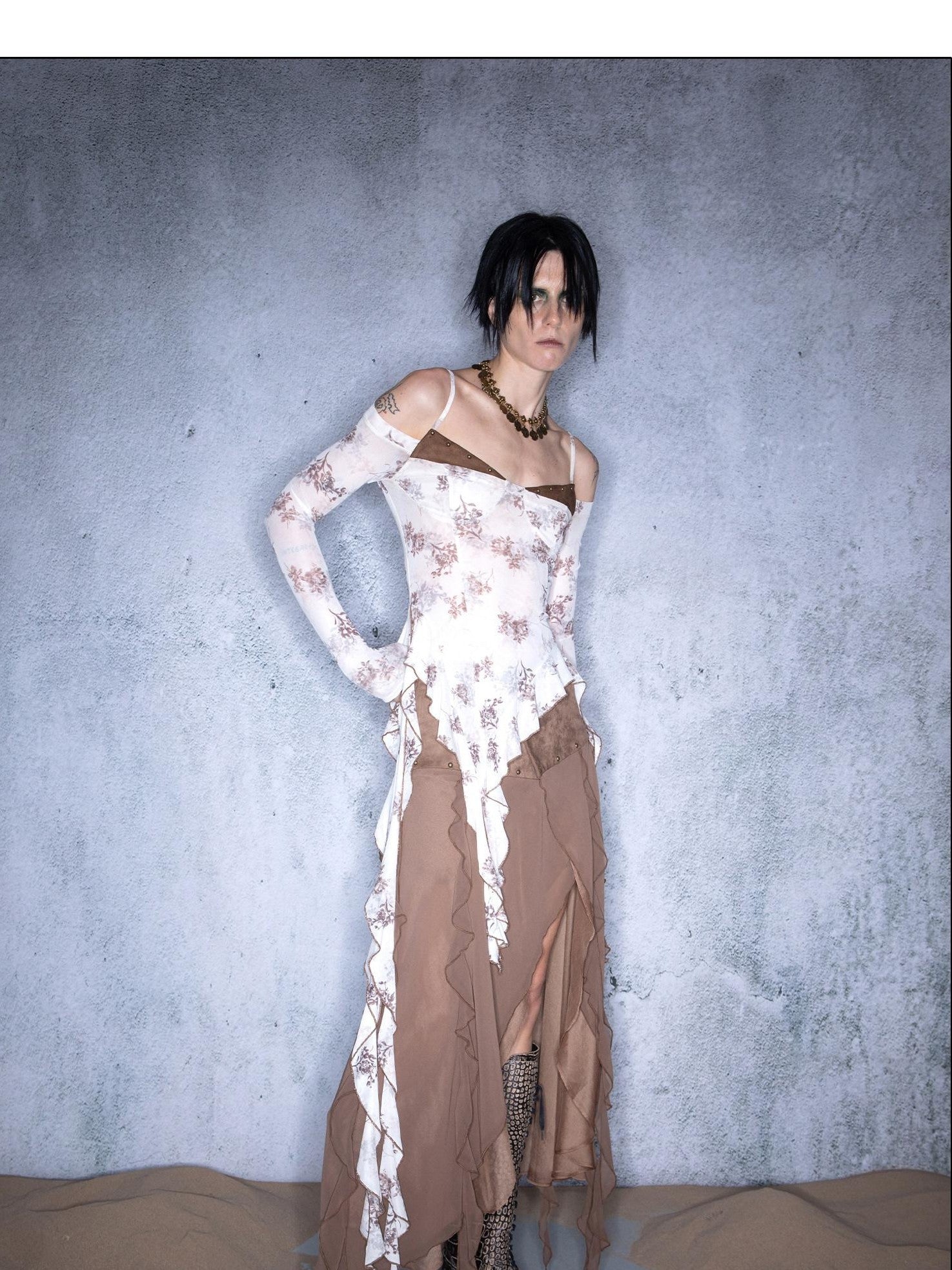 NORTH NODE Blooming Shape Irregular Ruffle Splice Women&
