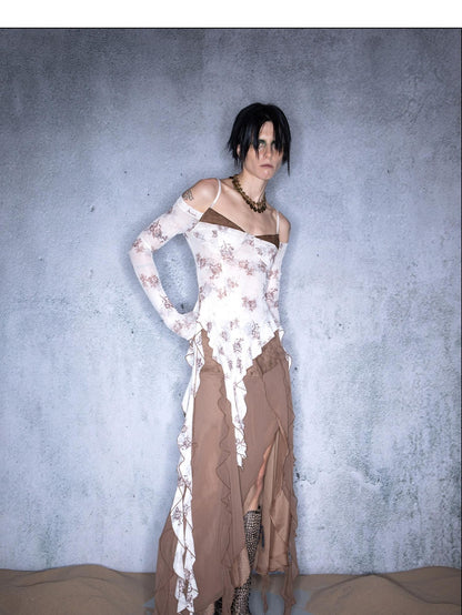 NORTH NODE Blooming Shape Irregular Ruffle Splice Women&
