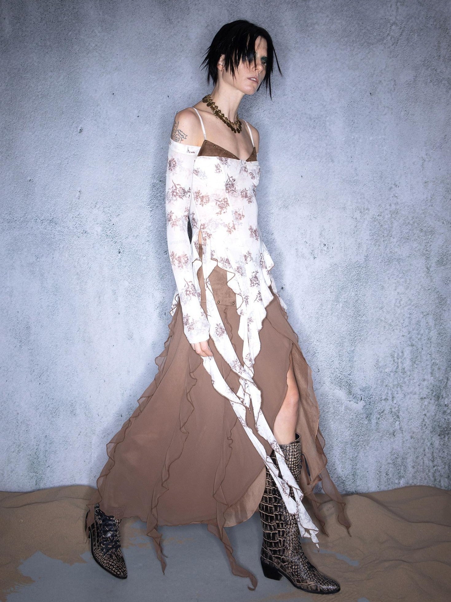 NORTH NODE Blooming Shape Irregular Ruffle Splice Women&
