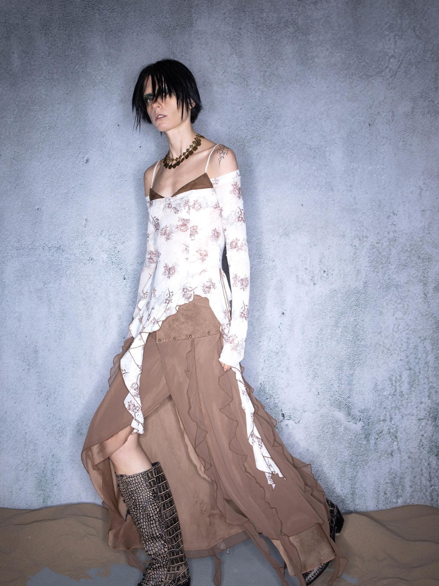 NORTH NODE Blooming Shape Irregular Ruffle Splice Women&