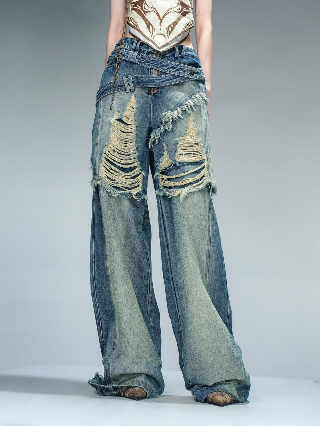 NORTH NODE Blue Brushed Distressed Relaxed Natural Waist Women&