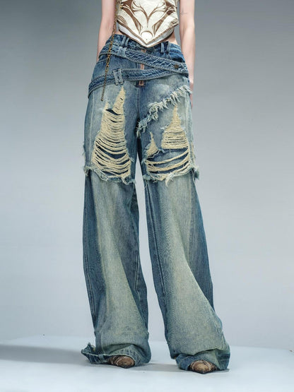 NORTH NODE Blue Brushed Distressed Relaxed Natural Waist Women&