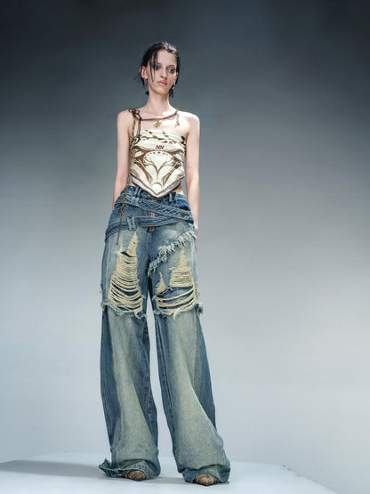 NORTH NODE Blue Brushed Distressed Relaxed Natural Waist Women&