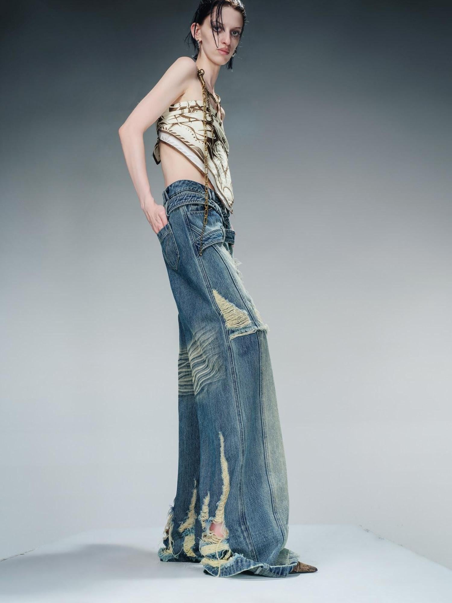 NORTH NODE Blue Brushed Distressed Relaxed Natural Waist Women&