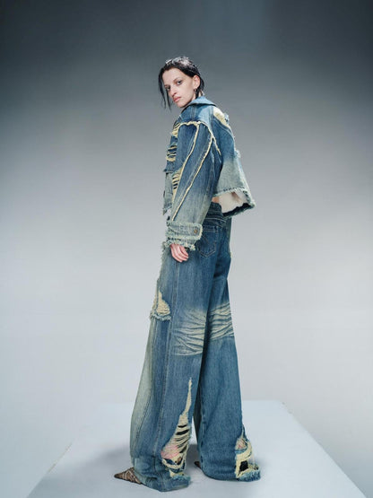 NORTH NODE Blue Brushed Distressed Relaxed Natural Waist Women&