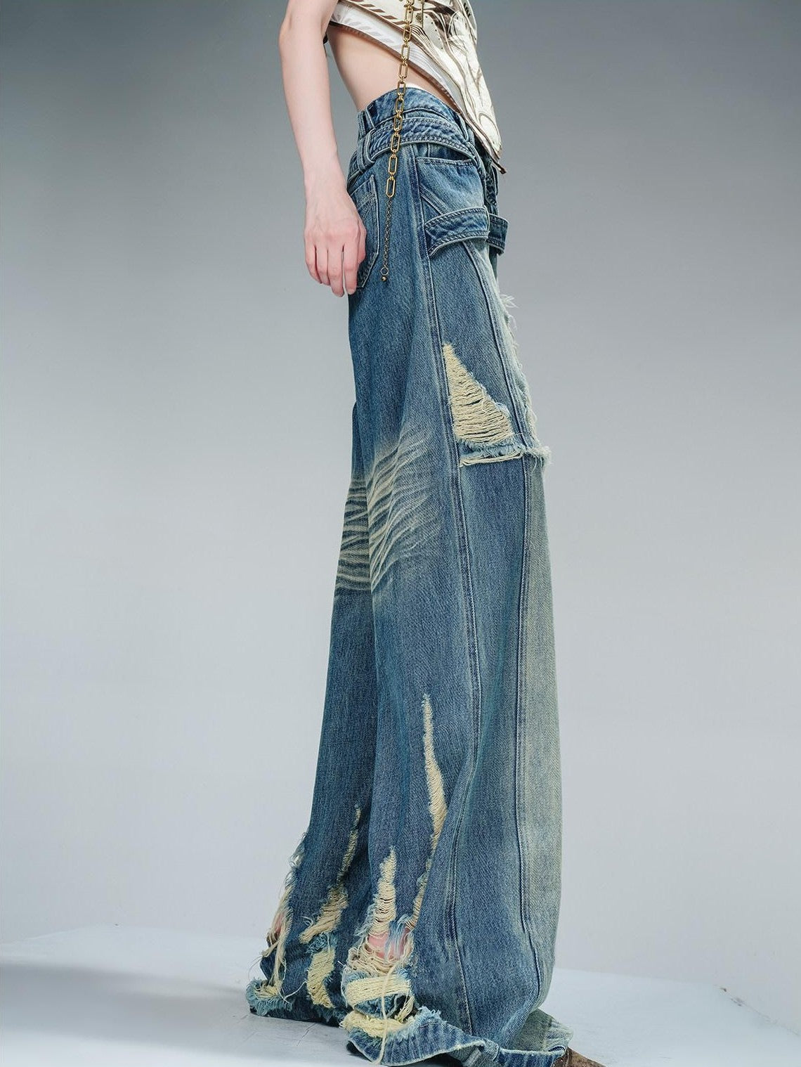 NORTH NODE Blue Brushed Distressed Relaxed Natural Waist Women&