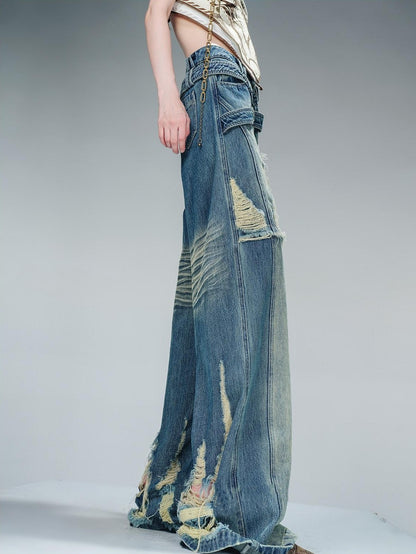 NORTH NODE Blue Brushed Distressed Relaxed Natural Waist Women&
