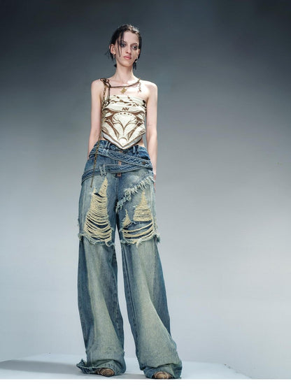 NORTH NODE Blue Brushed Distressed Relaxed Natural Waist Women&