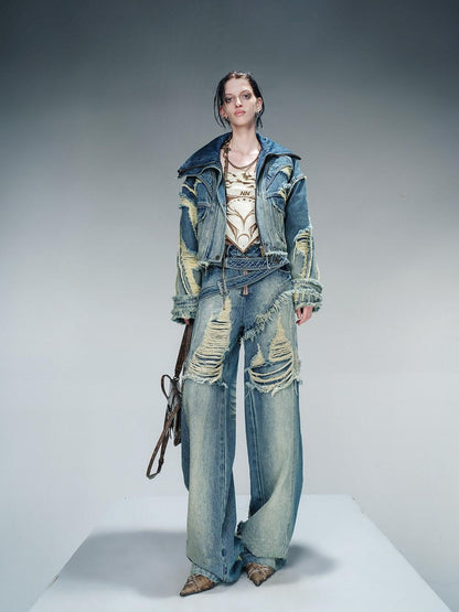 NORTH NODE Blue Brushed Distressed Relaxed Natural Waist Women&