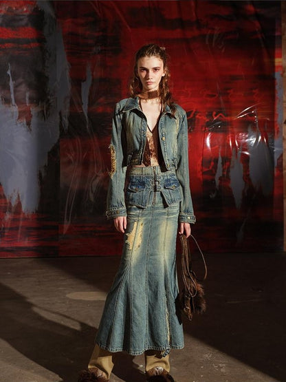 NORTH NODE Blue Denim Jacket And Skirt Women&