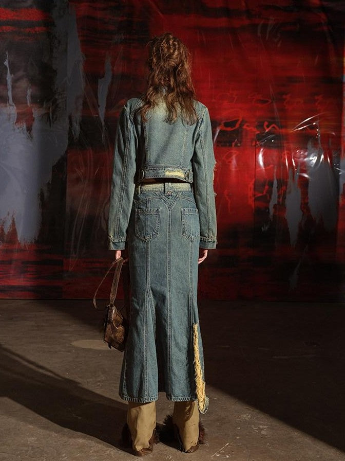 NORTH NODE Blue Denim Jacket And Skirt Women&