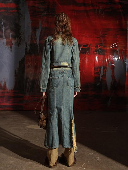 NORTH NODE Blue Denim Jacket And Skirt Women&