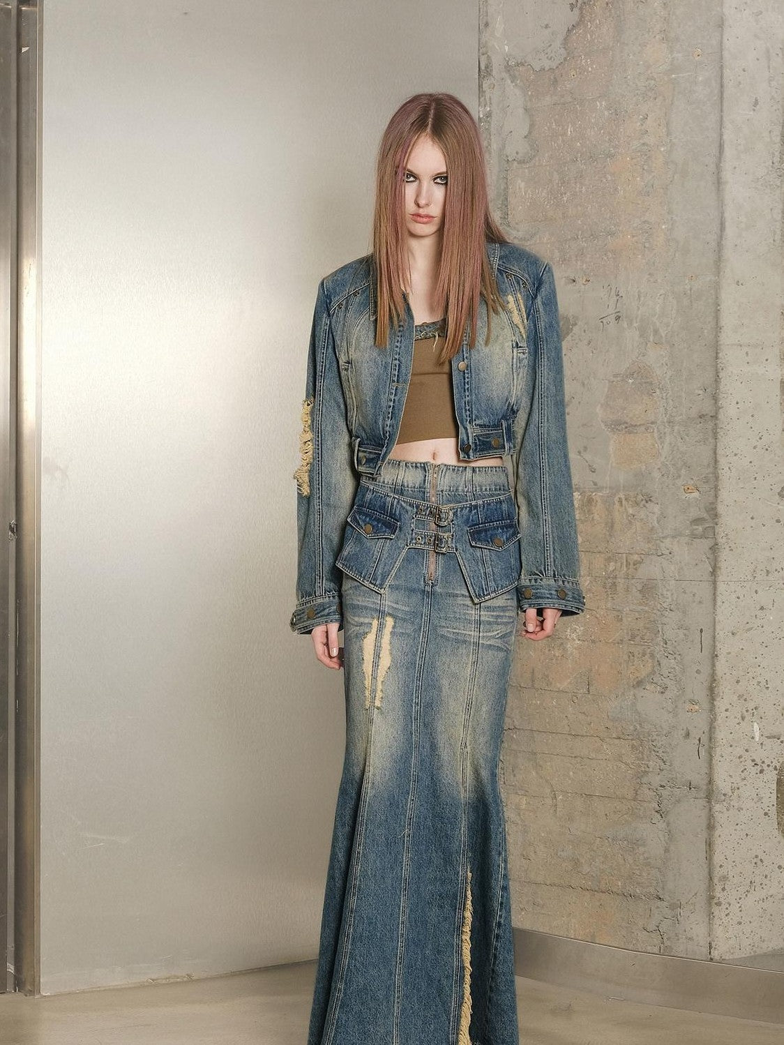 NORTH NODE Blue Denim Jacket And Skirt Women&