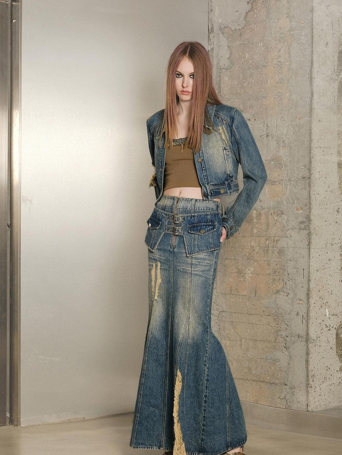 NORTH NODE Blue Denim Jacket And Skirt Women&