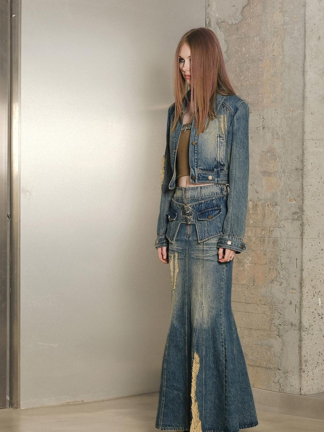 NORTH NODE Blue Denim Jacket And Skirt Women&