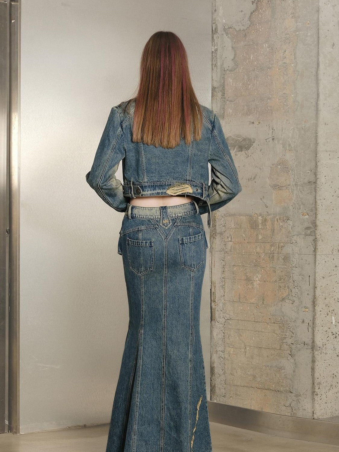 NORTH NODE Blue Denim Jacket And Skirt Women&