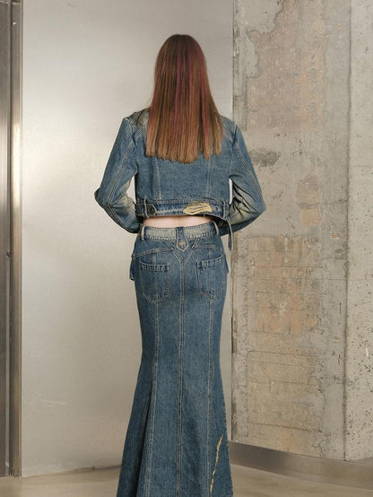 NORTH NODE Blue Denim Jacket And Skirt Women&
