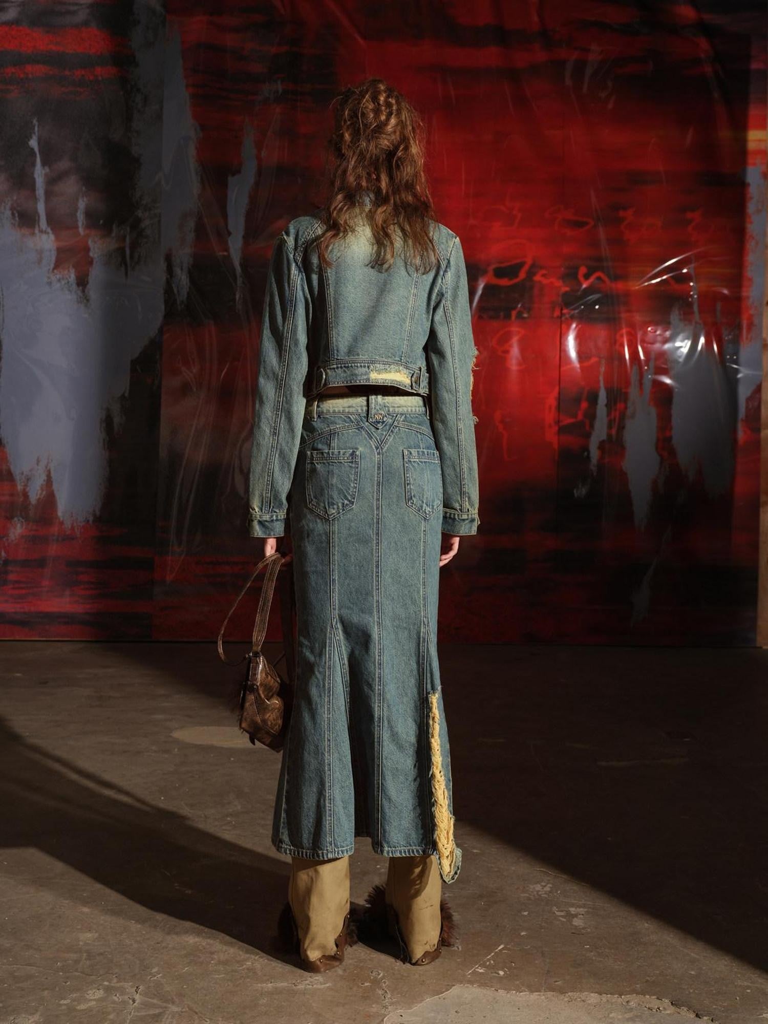 NORTH NODE Blue Denim Jacket And Skirt Women&