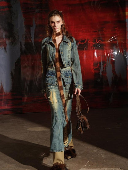 NORTH NODE Blue Denim Jacket And Skirt Women&