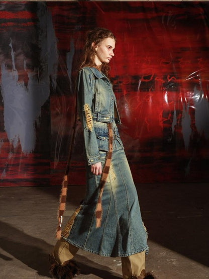 NORTH NODE Blue Denim Jacket And Skirt Women&