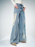 NORTH NODE Blue Double Layer Washed Distressed Women&