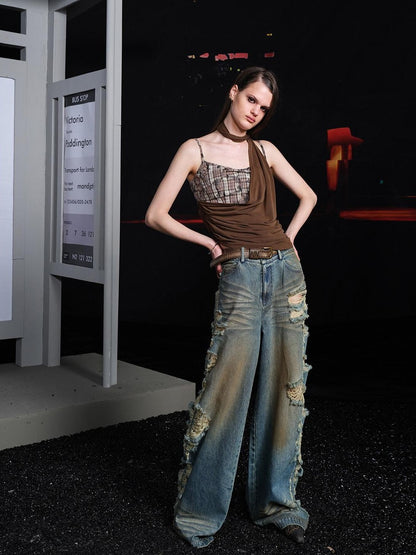 NORTH NODE Blue Ripped Loose Natural Waist Women&