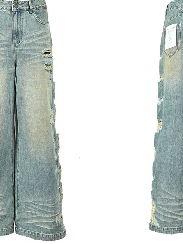 NORTH NODE Blue Ripped Loose Natural Waist Women&