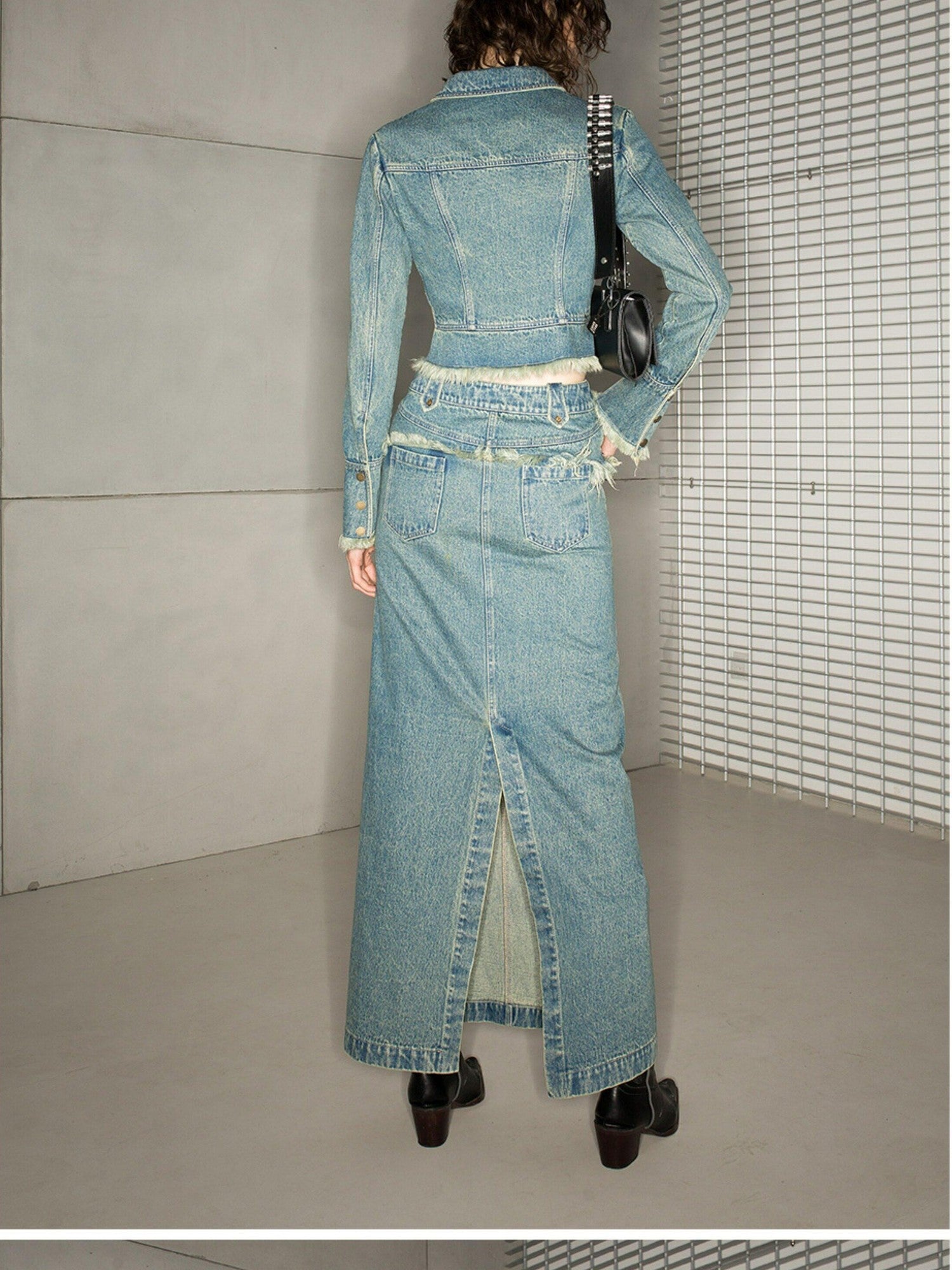 NORTH NODE Blue Washed Frayed Hem Slimming Women&